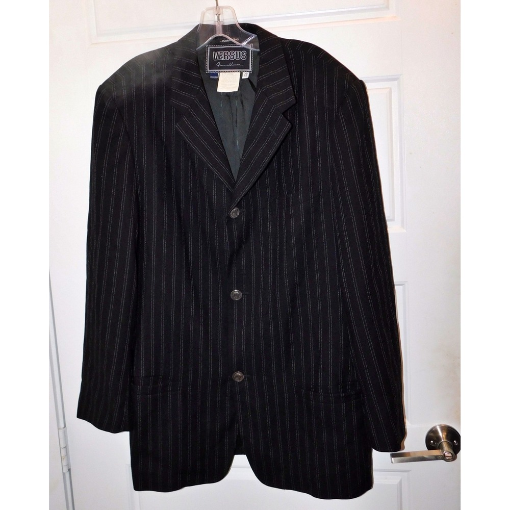 Versus Gianni Versace Black Pin Stripe Sport Coat 3 Button Down Jacket 38‎ /52
